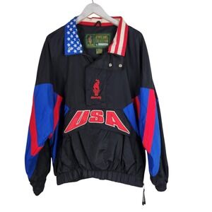 Vintage USA Olympic Jacket Mens Large Black Windbreaker Starter Atlanta 1996